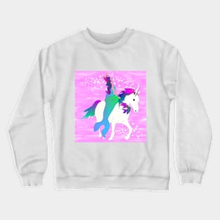 Mermaid on Unicorn with Sparkling Waves Pink 5748 Crewneck Sweatshirt